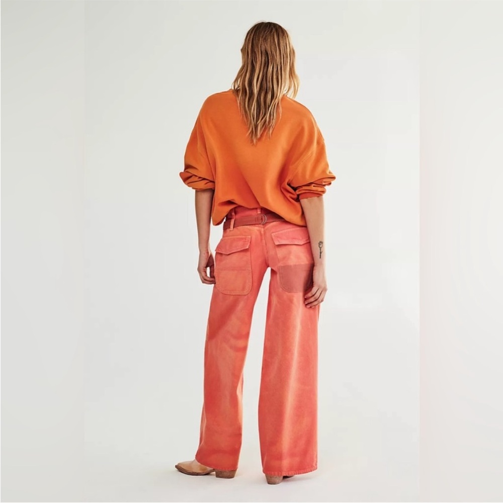 NWT FREE PEOPLE WE THE FREE Waterfalls Baggy Wide-Leg Jeans In Oklahoma Sun - Picture 6 of 9